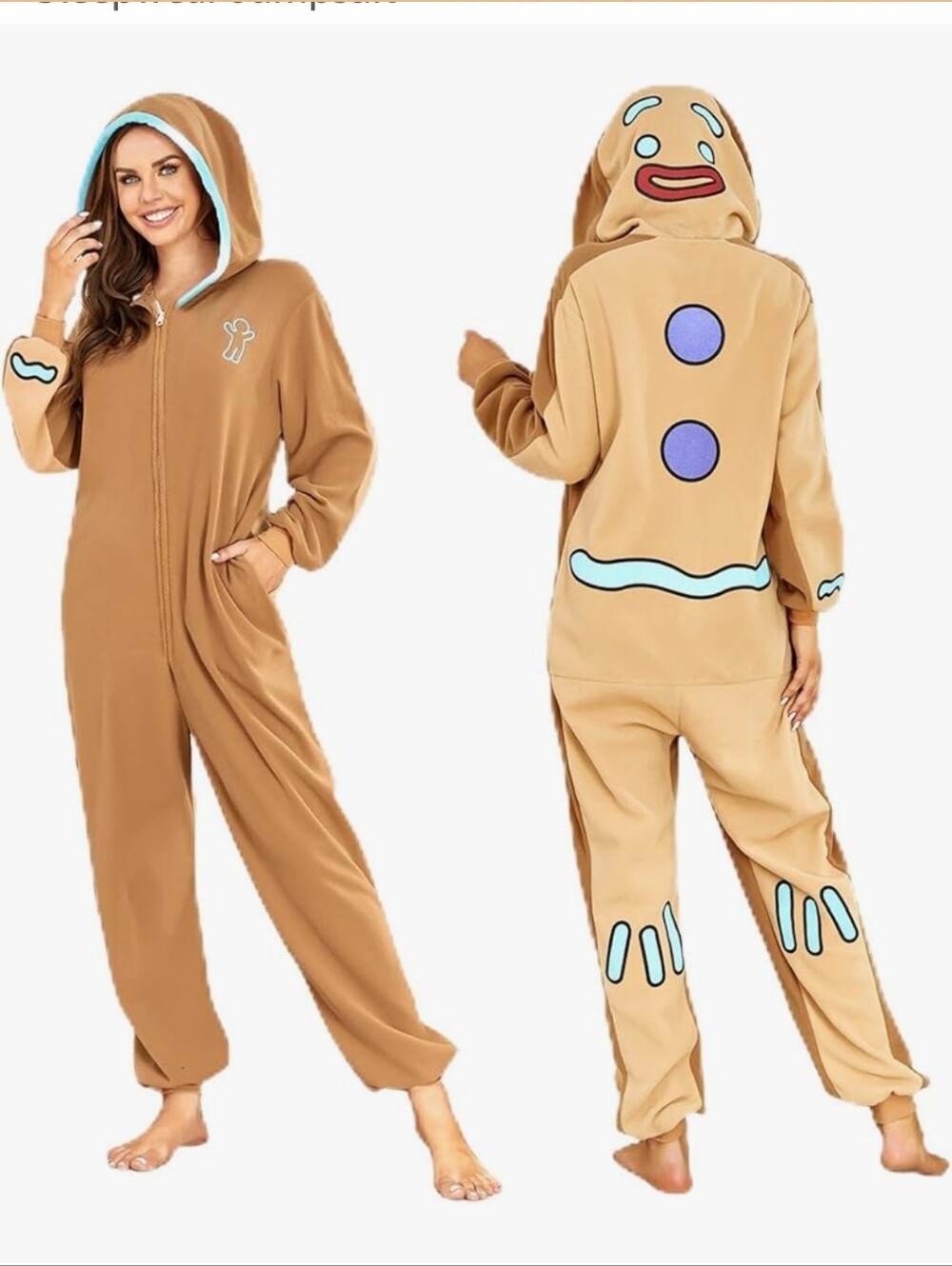 NWT RONGTAI Unisex Adult Gingerbread Costume Onesie Pajamas  M